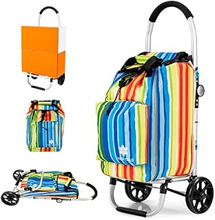 TANGZON Folding Shopping Trolley, 50KG/53L Lightweight Aluminium Frame Push/Pull Carts with Waterproof Detachable Bag & Wheels, Hard Wearing Hand Truck for Groceries (600D Oxford, Multi-color)