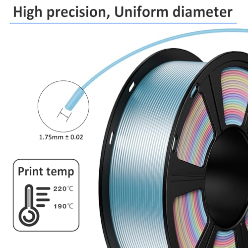Image of GIANTARM 3D Printer Filament Silk PLA,1.75mm Gradient Rainbow PLA Color Changing Filament with Vacuum Packaging,1kg (2.2lbs) Spool,Dimensional Accuracy + /- 0.02 mm