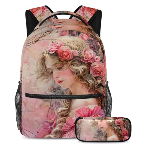 Sac à dos polyvalent 2 pièces rose princesse avec sa trousse assortie pour fille