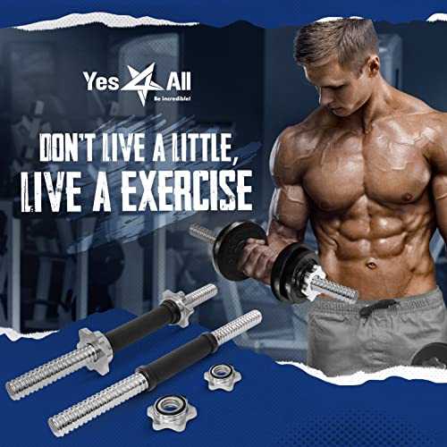 Image of Yes4All Threaded Dumbbell Handles, Adjustable Dumbbell Bar Pair, 14 /16 /18 /24-Inch Sizes, Fits 1 inch or 1.15 inch Plates, Non-Slip Grip, Secure Star-Lock Collars