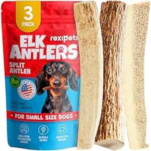 100% Natural – Split Antlers for Dogs ( 3pack ) – Naturally Shed in USA – Grade A Long Lasting Chew for Aggressive Chewers – Elk Antlers Dog Antler Chews – Treats & Toys – No Odor & No Mess – Small