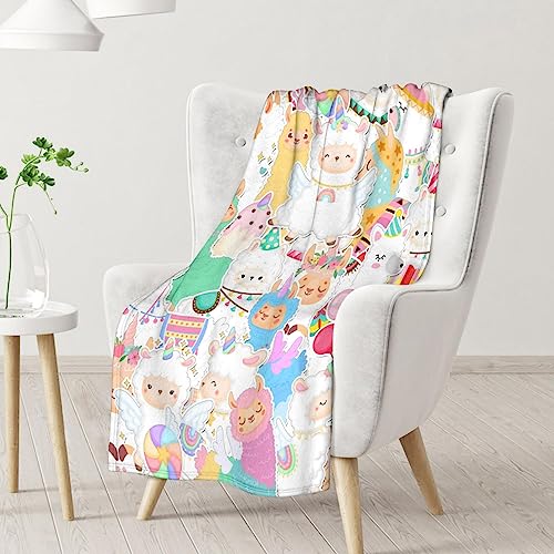 Blanket for Girl Women - 60x80 Inches Cute Llama Throw Gifts - Colorful Soft Fuzzy Blankets for Bed, Couch & Living Room