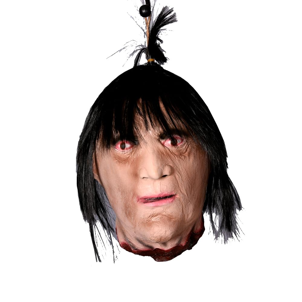 Spare no effort+ Horror Cut Off Zombie Head Halloween Decoration Scary Hanging Severed Corpse Head with Wig Life-Size Latex Simulated Dead Head Props for Haunted House Party Ornament