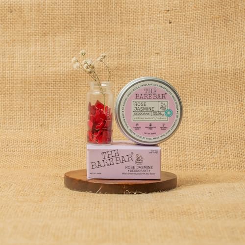 Image of The Bare Bar Rose Jasmine Deodorant - 20 gm | Floral Fragrance| Odor & Sweat Control | Natural formula and Chemical free| Good for all skin types | Travel Mini Size Solid Deodorant for Men & Women