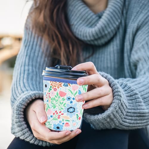 Image of Reusable Insulated Sleeve for Iced Coffee Cup, Coffee Neoprene Sleeve for Cold & Hot Drinks, Beverage Holder for Iced Coffee (Butterfly Bloom, Small: 16-18oz)