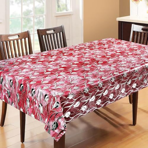Image of Dakshya Industries PVC Waterproof Withoutlace Dining Table Cover (Size - 54X78 Inch) Rectangle 6 Seater Heat Rasistant, Miller Red