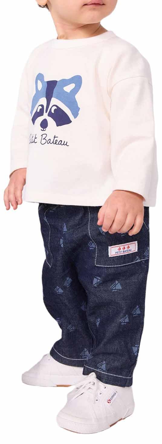 Petit Bateau Baby-Hose aus Denim mit Bootsmuster