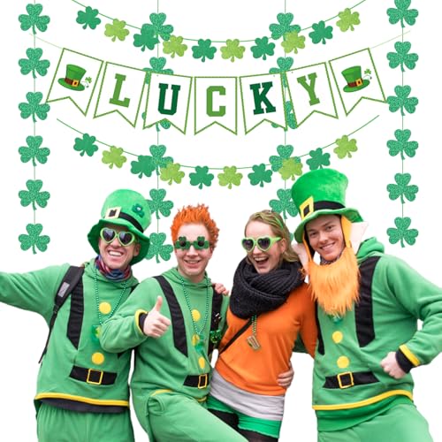 Image of St-Patricks Day Party-Decoration Green-Shamrock Garland - 25pcs Saint St. Patrick's Tissue Paper Pom Poms Fan Streamers Swirl,Irish Lucky Banner, Baby Shower Birthday Hanging Decor Lasting Surprise