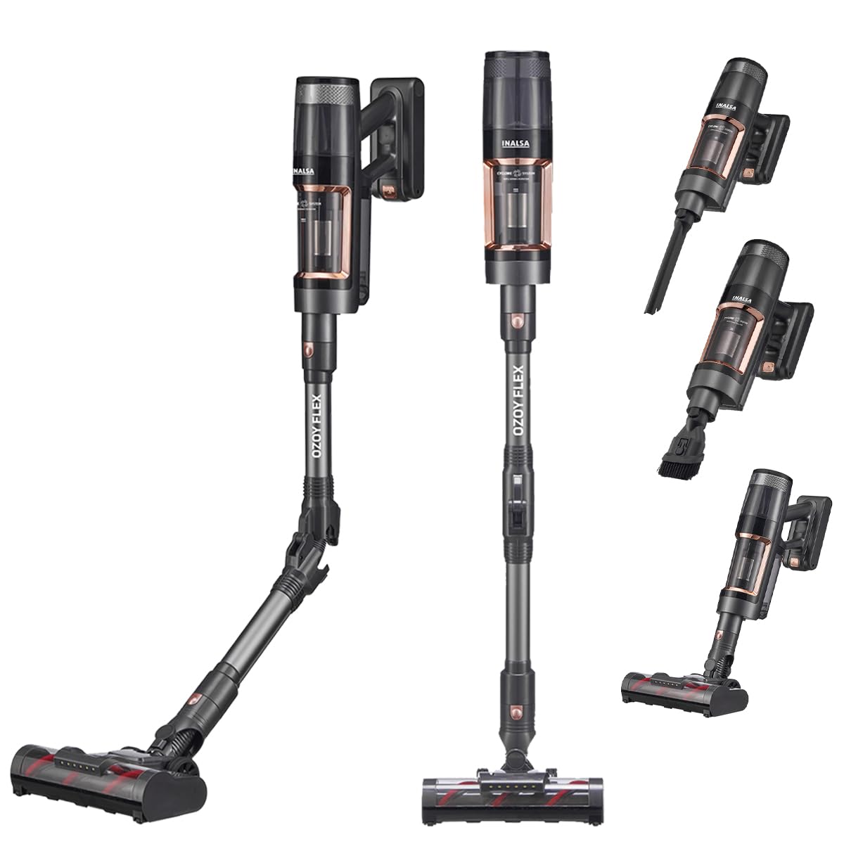 INALSA Cordless Stick Vacuum Cleaner 350W|28KPA Suction|Digital Touch Display|3 Speed Control|Flexible 180°Rotation|Motorised Big Turbo Brush &LED Light|1000 ML Dust Tank|3 Layer filteration,Ozoy Flex-image-38
