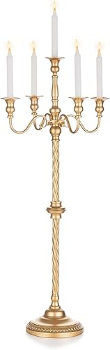 Sziqiqi Candelabro dorado para centro de mesa, candelabros altos de 5 brazos, portavelas cónico de metal para mesa centros de mesa florales para