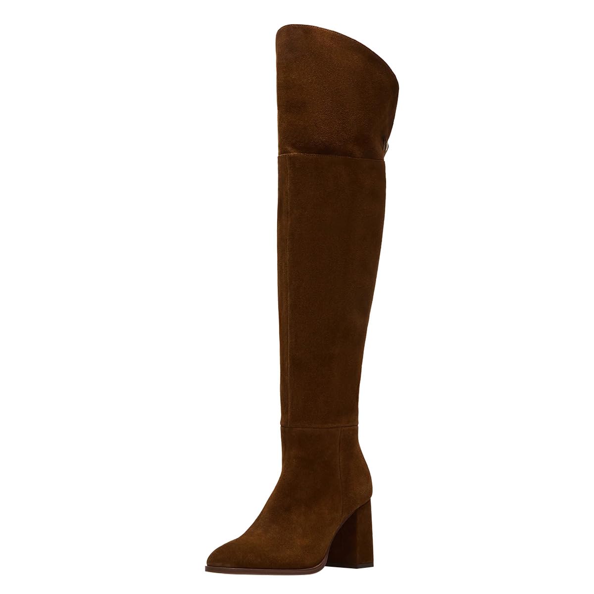 FSJ Women Over-The-Knee Boots Round Toe Thigh High Chunky Heel Suede Pull-on Long Stretch Sexy Winter Shoes Size