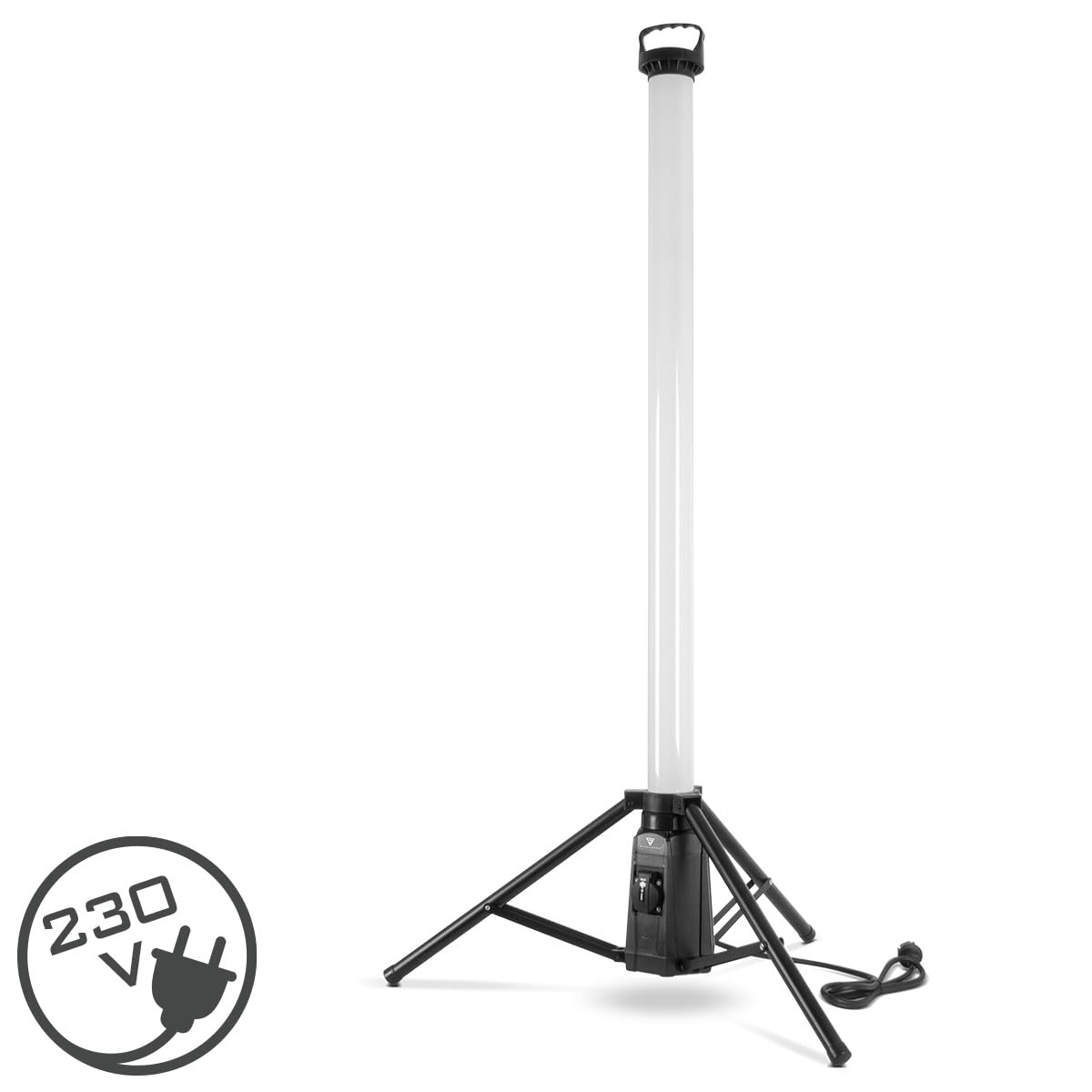 STAHLWERK LED-Turmstrahler TBS-100 ST 100 Watt 7.500 Lumen IP44 | 360° Baustrahler, 5.000 K Tageslichtfarbe, Bauleuchte mit 230 Volt Zusatzsteckdose