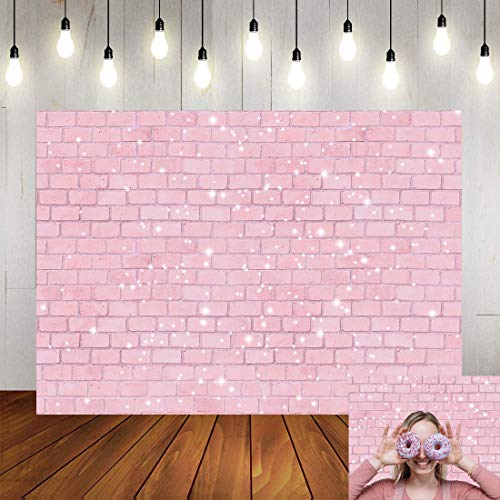 Retro Pink Glitter Brick Wall Photography Backdrop...