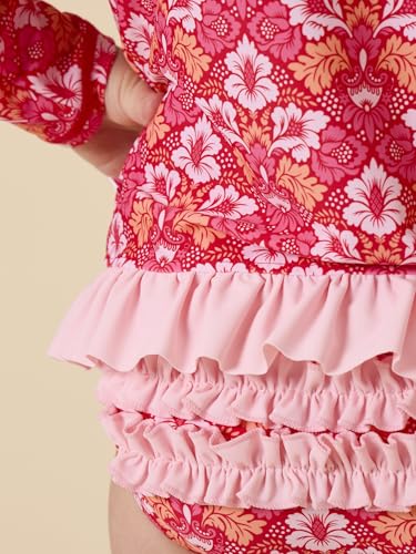 Image of RuffleButts Baby /Toddler Girls Long Sleeve Rash Guard UPF50+ Sun Protected Bikini Swimsuit