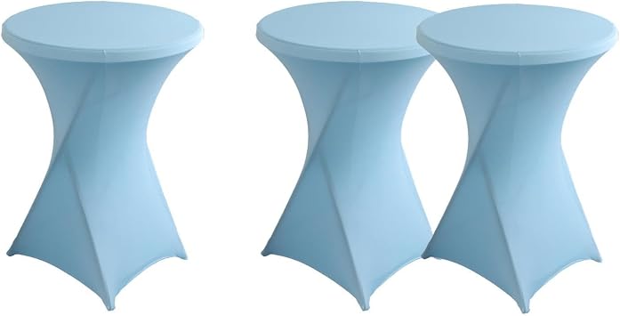 1 Pack + 2 Packs 30 inches 32 Highboy Cocktail Round Stretch Spandex Fitted Table Cover High Top Square Corners Tablecloth 30-32" Dia x 42, Light Blue