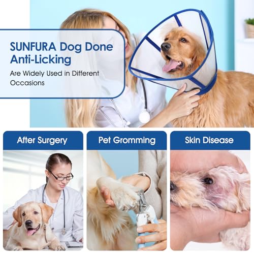 Image of Dog Cones for Small Dogs, Soft Cone for Dogs to Stop Licking, Transparent Dog Cone Collar After Surgery, Neck E-Collar Alternative for Wound Healing, Blue Small