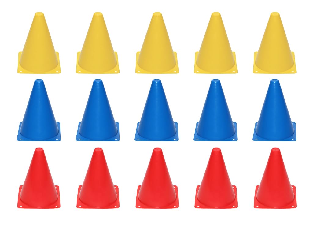 Anlising 15 Cônes De Foot Multicolores – 18 Cm, Solides Et Super Visibles – Entraînement, Jeux Ou Délimitation D’espace – Rouge, Jaune, Bleu
