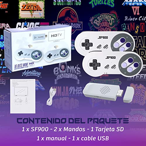 Consola-retro-SF900-Snes-mini-inalambrica-Incluye-conexion-HDMI-926-juegos-preinstalados-Posibilidad-de-anadir-mas-juegos-Formato-43-169-preseleccionable-Funcion-guardado-de-partida