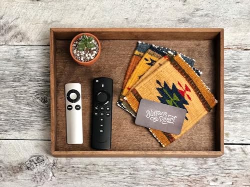 Image of Hamdan Large Serving Tray, Tray with Cutout Handles, Rectangle Butler Tray for Breakfast in Bed, Coffee Table Decor, Party (Walnut Square)