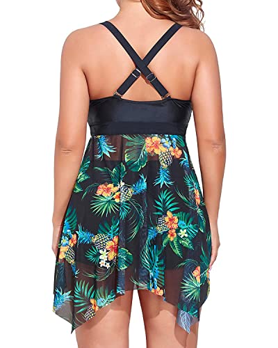 Image of Daci Plus Size Two Piece Swim Dress with Shorts for Women Mesh Swimsuits Flowy Bathing Suits