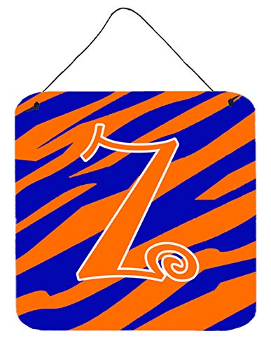 Caroline's Treasures CJ1036-ZDS66 Letter Z Initial Tiger Stripe Blue and Orange Wall or Door Hanging Prints Aluminum Metal Sign Kitchen Wall Bar Bathroom Plaque Home Decor, 6x6, Multicolor