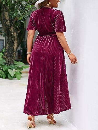 Image of BerryGo Women's Velvet V Neck Wrap Semi Formal Dress Cocktail Party Maxi Dress for Wedding Guest