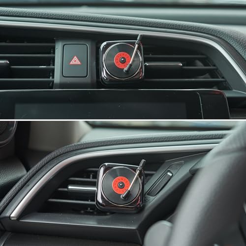 Image of Record Player Car Vent Clips Air Freshener Retro Style Album Cover Car Air Conditioning Outlet Clip Fragrance Diffuser Car Interior Decoration Accessories, Black