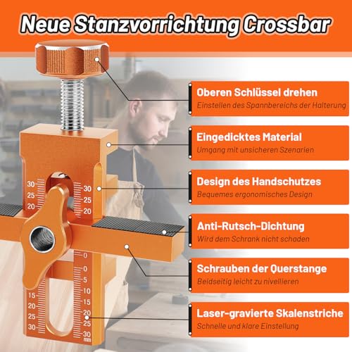 Schranktür Installationspositionierer Set, Schranktüren Bohrschablone mit 3 Bohrern, Cabinet Door Hardware Mounting Jig Positioning Tool den Meisten Schranktüren Einstellbarer Länge