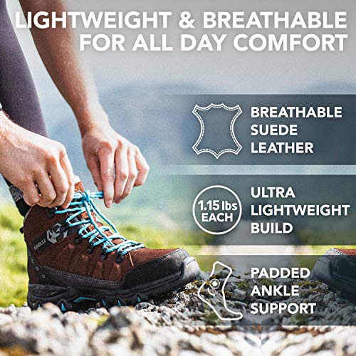 image for Foxelli Women’s Hiking Boots – Suede Leather Waterproof Hiking Boo