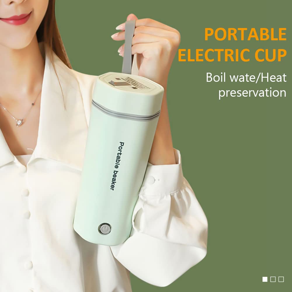 Irishom Portable Electric Kettle for Boiling Water 350ML Travel Beaker Tea Kettle Hot Water Boiler Stainless Steel Automatic Shut Off for Making Tea Coffee Milk