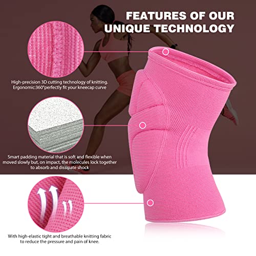 Racbeuk Volleyball Knee Pads Pink, Knee Protector Supporter For Girl Lady Women With High Protection Pads,Professional Grade Knee Pads For Running,Tennis,Yoga,Cycline,Gym,Workout Exercise #TOP1