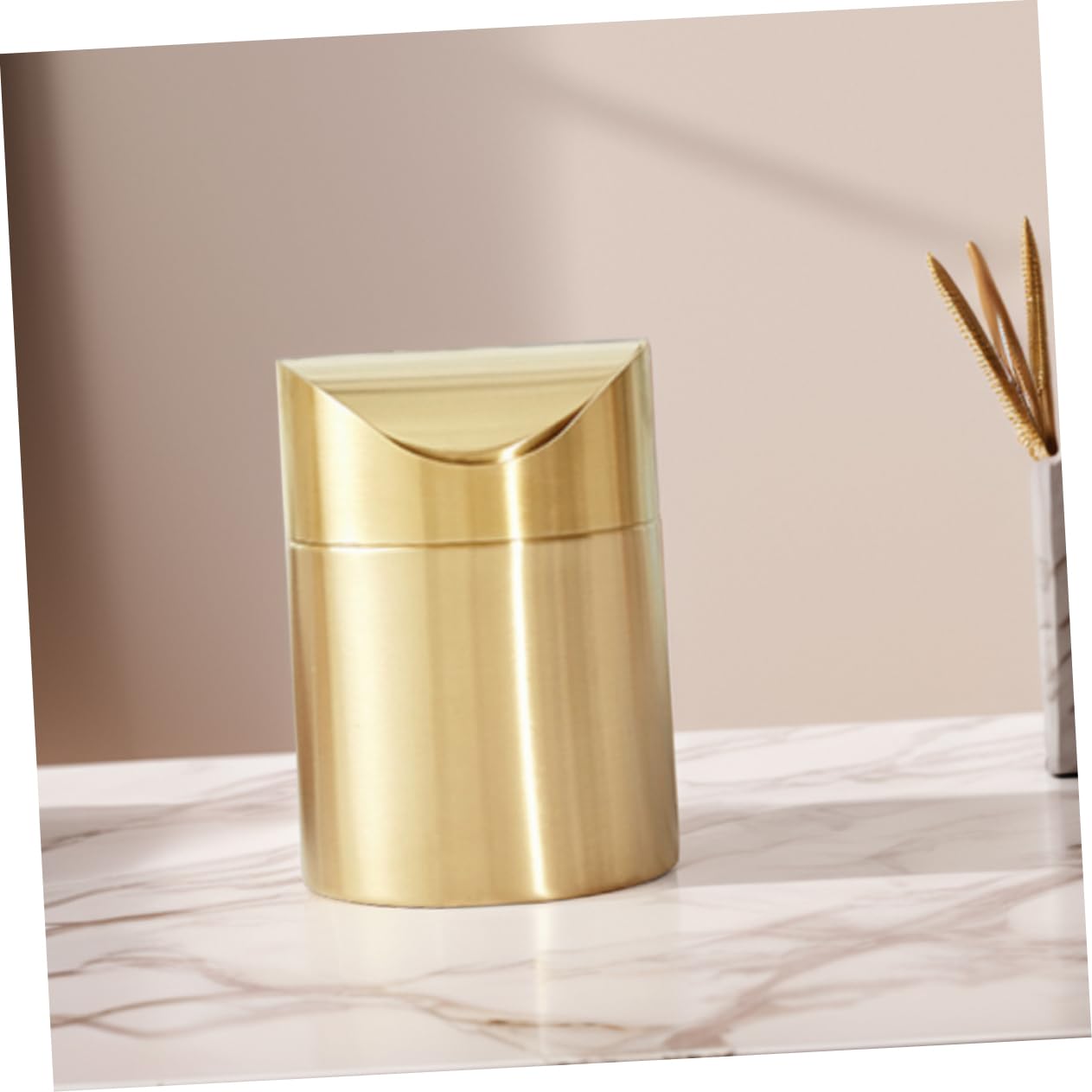 Cabilock Poubelle de Comptoir en Acier Inoxydable Doré, Mini Format Élégant