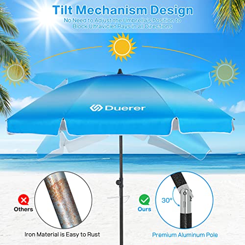 Duerer 8.5FT Beach Umbrella for Sand with Anchor, Heavy Duty Windproof, Height Adjustable Tilt, Iron Pole, Portable with Carrying Bag for Beach, Patio, Garden Outdoor - Image 5