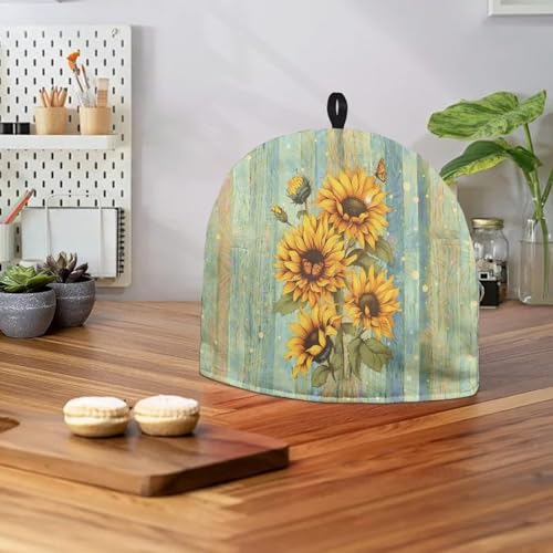 Image of Hudotybom Wood Sunflower Tea Cozy for Teapot Insulated Large Teapot Cover to Keep Warm Tea Kettle Cover Machine Washable Coffee Pot Cloth Covers Kitchen Home Decorations for Housewife Mom