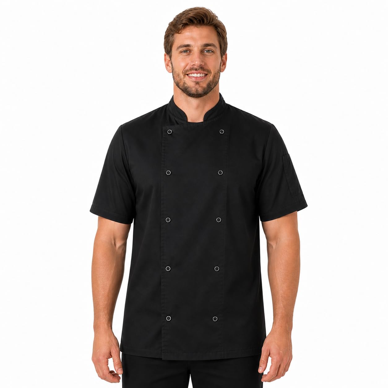 BWOLF Nozomi Veste de cuisinier unisexe pour femme Noir/blanc Vêtements de cuisine professionnels Uniforme à manches courtes, Blanc1, XS