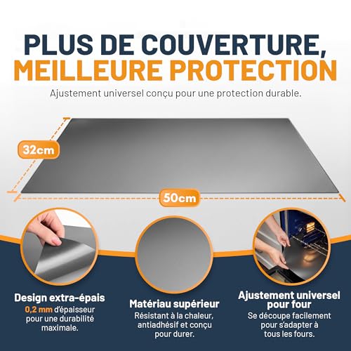 Linda’s Essentials Feuille Protection Four Cuisson (Lot de 2) Tapis de Cuisson Reutilisable (32x50cm) Feuille de Cuisson Antiadhésive pour Fond de Four - Protection Four et Plaques de Cuisson (argent) – vue 3