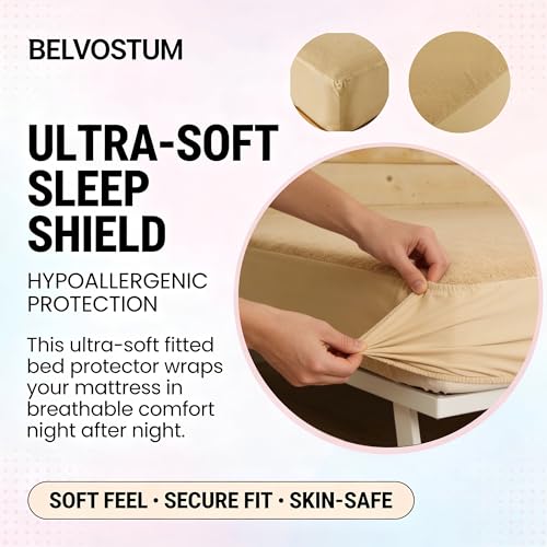 Image of 100% Waterproof Premium Cotton Feel Mattress Protector King Size 78x72 Inches | Breathable and Hypoallergenic Ultra Soft Fitted Bed Protector Cover (Beige)