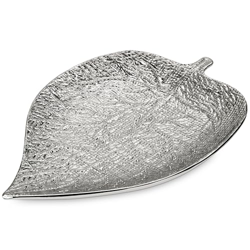 Arborus Plateau décoratif en forme de feuilles - Argenté - Petit plateau décoratif pour bijoux, desserts, cosmétiques, bougies