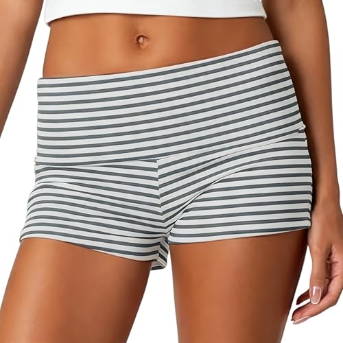 Image of KMBANGI Womens Fold Over Shorts Elastic Waist Y2k Lounge Shorts Foldover Cute Pajama Micro Bottoms Mini Shorts Sleepwear