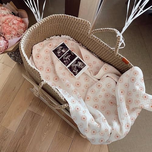 Image of meowcards Muslin Swaddle Blankets for Baby, Unisex Baby Boys Girls Essentials, Large 47 x 47 inches, Boho Receiving Blankets Newborn Registry Must Haves (Dusty Rose-Flower-A, Printed)