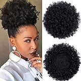 High Puff Afro Ponytail Drawstring Short Afro Kinky Curly Pony Tail Clip in on Synthetic Curly Hair Bun Made of Kanekalon Fiber Puff Ponytail Wrap Updo Hair Extensions with Clips (1B)
