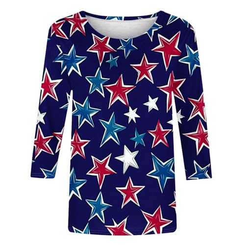 Image of Fourth of July Shirts for Women 3 /4 Sleeve Summer Tops American Flag Print T Shirt Patriotic 4th of July Shirts 2025