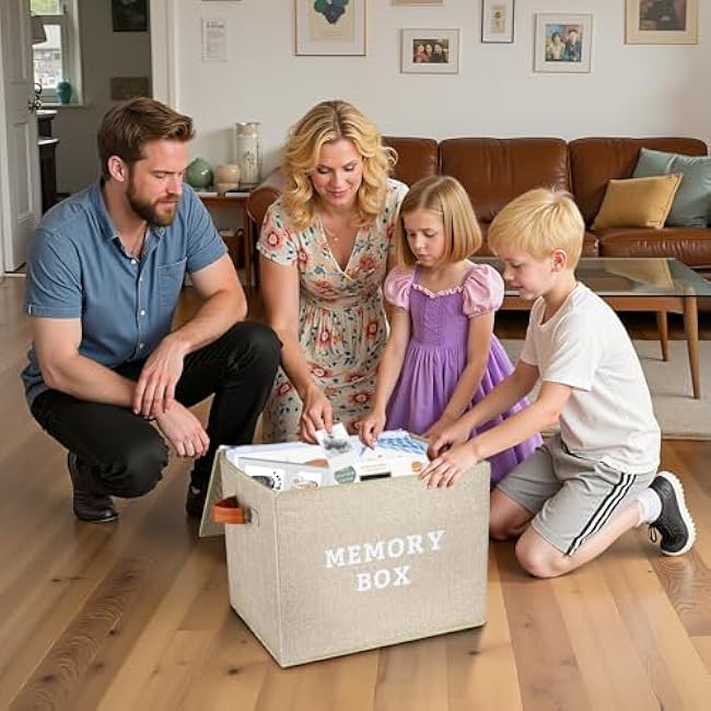 Memory Box for Keepsake, Decorative Keepsake Bin with Handles,Memory Box Keepsakes Gift for Anniversary, Wedding, Birthday, Valentines Day