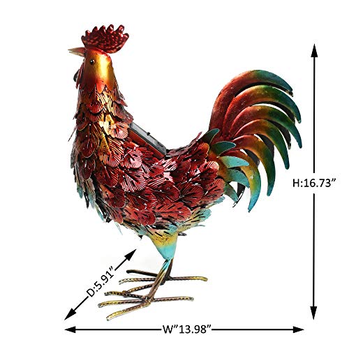 Kircust Solar Metal Rooster Animal Lights Garden Sculptures Art Decor, Outdoor LED Light Patio Lawn Back Yard Color Chicken Statue Decoration,13.98" WX5.9 DX16.74 H - Thumbnail 4