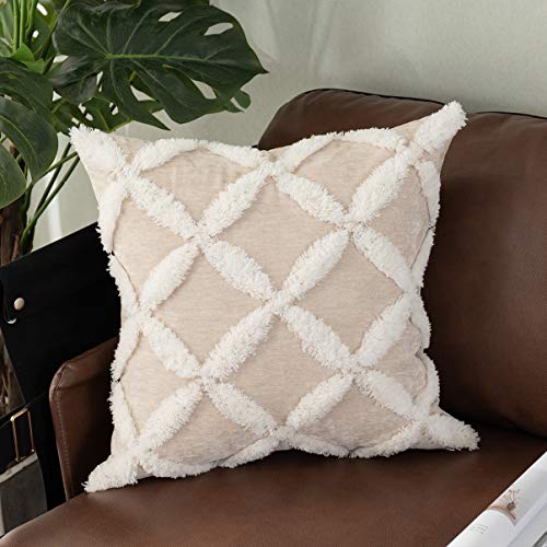 Sungea Decorative Velvet Throw Pillow Cover, 18 x 18 Luxury Tufted Velvet Pillowcase Soft Boho Textured Geometric Cushion Cover for Sofa Living Room Bedroom…