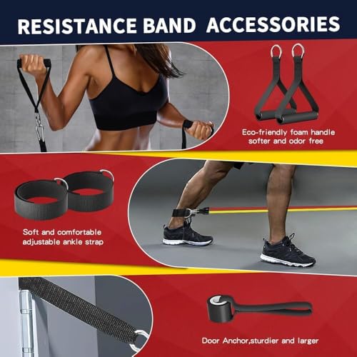 Image of Resistance Bands Set for Exercise Stretching and Workout Toning Tube Kit with Foam Handles, Door Anchor, Ankle Strap and Carry Bag for Men and Women