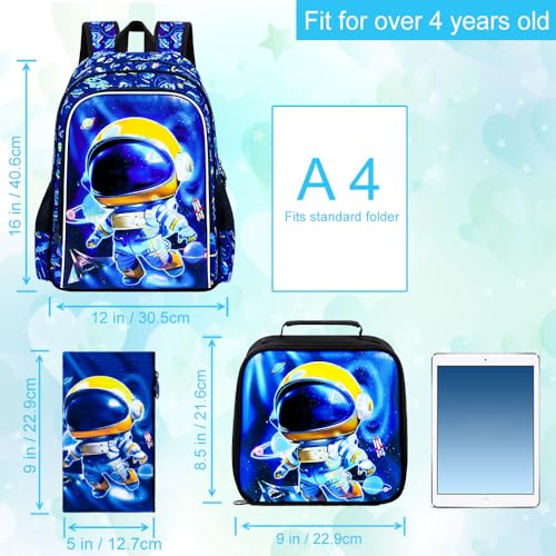 Image of CCJPX 3PCS Kids Backpack for Boys, 16 Inch Astronaut Water Resistant Preschool Bookbags, Cool Elementary Kindergarten School Backpacks and Lunch Box