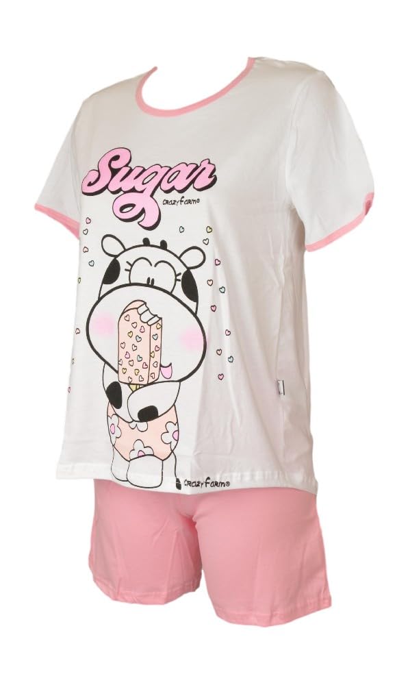 CRAZY FARM Pigiama Donna Maglia Mezza Manica Pantalone Corto Articolo 16056