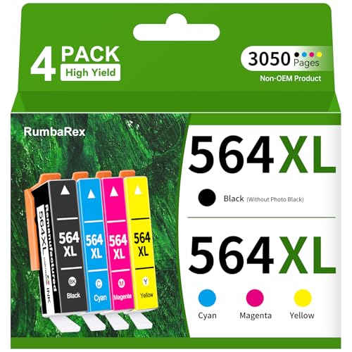 Image of 564 564XL Ink Cartridges Combo Pack 4-Color High-Yield Replacement for HP 564 XL Ink Cartridge for DeskJet 3520 3522 Photosmart 7520 6520 5520 7525 5514 7510 OfficeJet 4620 Printer Ink