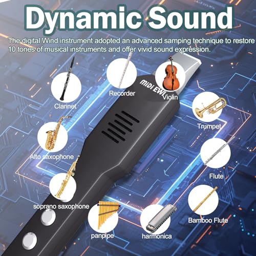 electric saxophone digital wind instrument set with midi connectivity 10 musical tones bluetooth midi and rechargeable battery - ideal for beginners and professionals ewi instrument